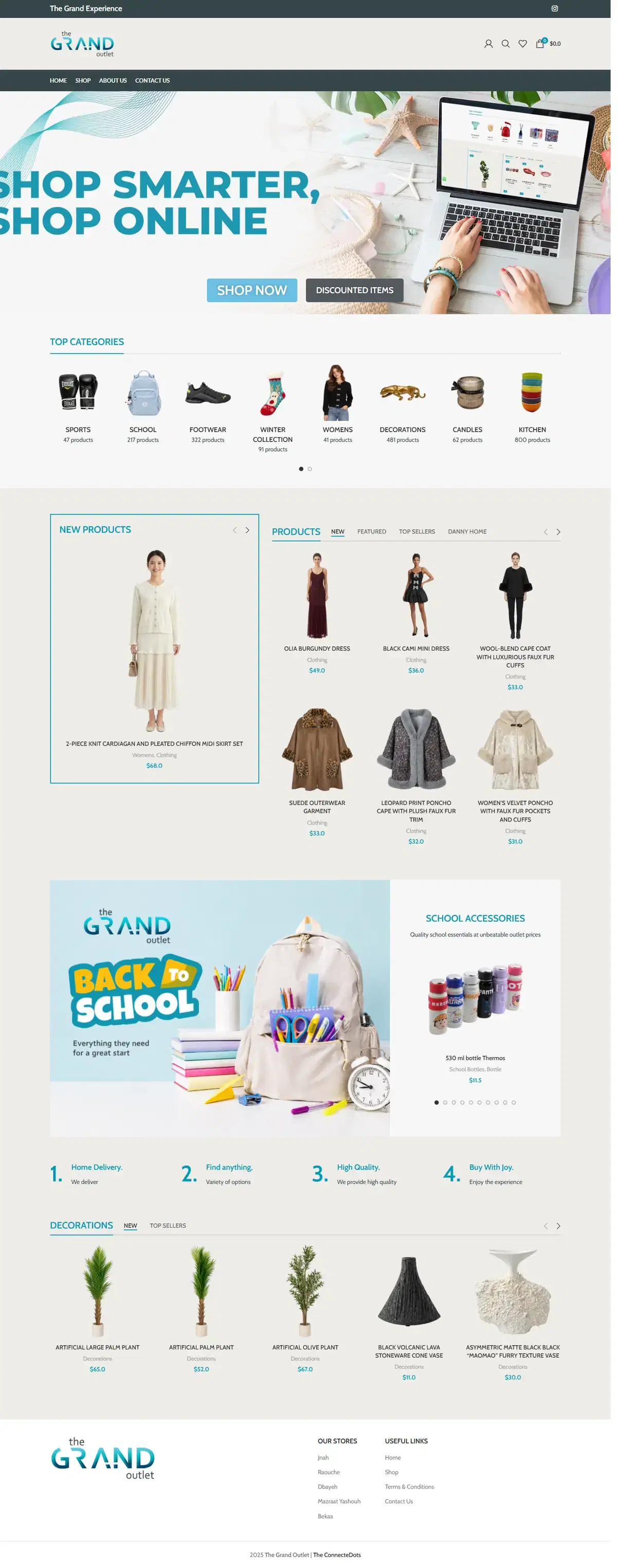 The Grand Outlet homepage on desktop