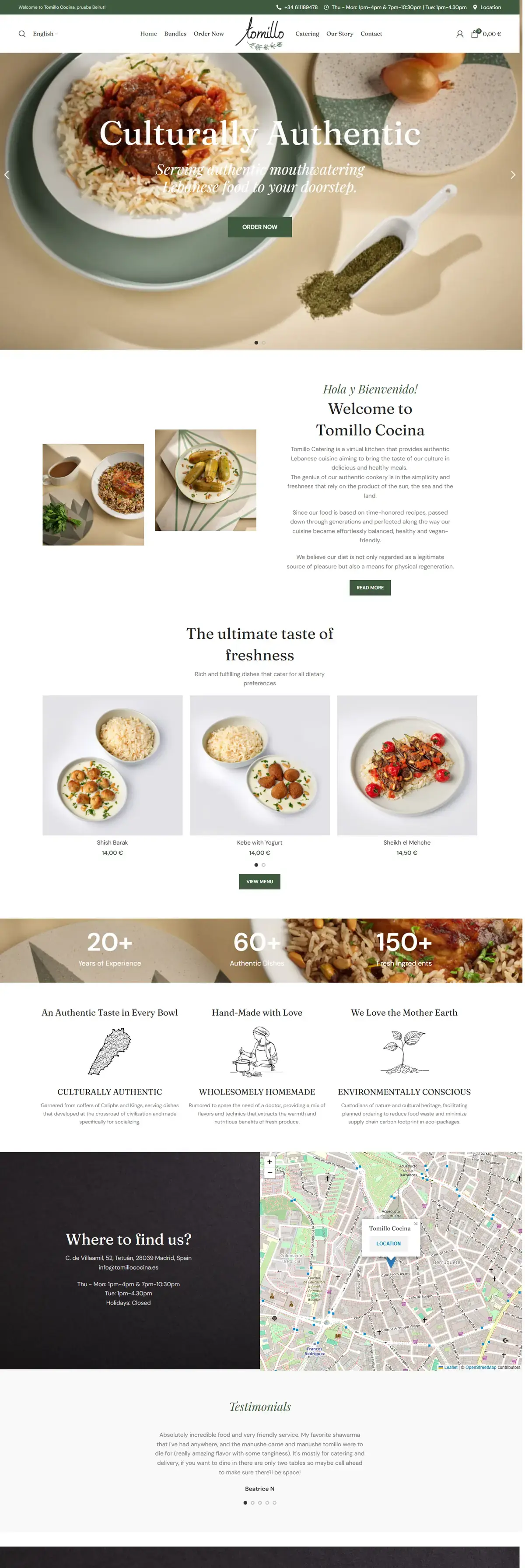 Tomillo Cocina homepage on desktop